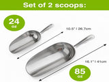 24oz 85oz Metal Scoops or Ice Machine - Large Aluminum Ice Scoop Bundle - Hand Wash Only V1259-DP01-F-508