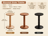 Solid Rubber Wood Round Side Table with Raised Edge, Beaded Support Column and Weighted Base for V1341-ZY-ROUNDAA2-WALNUT