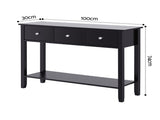 Artiss Console Table Hallway Sofa Entryway Entrance 3 Drawers 100CM Black FUR-U-HS-3D1S-BK