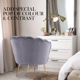Armchair Lounge Chair Accent Velvet Shell Scallop Ottoman Footstool Round GREY V274-FT-VAC-ST-1596-GY