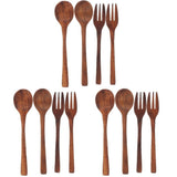 3-Piece Wooden Spoon and Fork Set Reusable Japanese Style Salad Forks Kitchen Utensils V1366-AZ2-W-13649