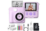 Instant Print Camera for Kids Zero Ink Print Photo Camera with 32G TF Card-Purple V1263-JX-7689-2