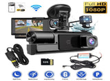 WIFI 3 Channels Dash Cam 1080P Full HD Car Dashcam with Hardwire Kit and 32GB Card V462-TA-104-01
