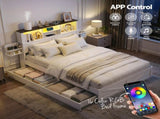 Artiss Queen Bed Frame with Storage Drawers White Platform Bedframe with Bookcase Headboard Charging WBED-F-LUMEX-Q-WH-ABC