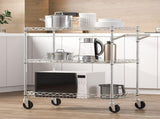 Kitchen Utility Cart, 3 Tiers, Wire Rolling Cart with 300kg Capacity, Steel Service Cart on Wheels, V952-WGCFTCCB30X184GWTV0