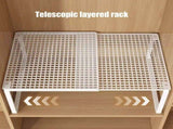 Expandable Cabinet Storage Shelf Stackable Metal Organizer Rack Adjustable Width for Kitchen V1366-AZ2-W-14897