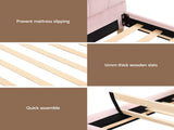 Artiss Bed Frame King Single with 2 Bedside Tables Set Scallop Headboard Pink Velvet Fabric Beds BFRAME-SET-ROSY-BSX2-01
