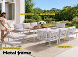 Gardeon 8 Seater Outdoor Dining Sofa Set with WPC Side Tables Patio Furniture White FF-DINING-9SOFA-WH-ABCDE