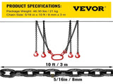 Chain Sling 5/16" X 10' Engine Lift Chain G80 Alloy Steel Engine Chain Hoist Lifts 3 Ton with 4 Leg V952-3MSGLT00000000001V0