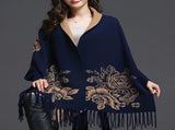 Double-sided Jacquard Cheongsam Shawl, Color-Blocked Fringed Cape Design, Autumn/Winter Fashion & V1232-SMWJPJ007