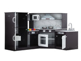 Keezi Kids Kitchen Play Set Wooden Pretend Cooking Playset w/Sounds Lights Black PLAY-WOOD-TAP-BK