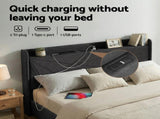 Artiss King Bed Frame Gas Lift Storage Bed with Charging Ports Upholstered Geometric Headboard BFRAME-G-MORFEI-K-BK-ABC