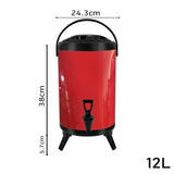 SOGA 12L Stainless Steel Insulated Milk Tea Barrel Hot and Cold Beverage Dispenser Container with VICDISPENSER12LRED