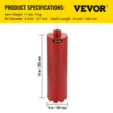 VEVOR Diamond Core Drill, 4"/101mm Diameter Core Drill Bit, 14"/355mm Concrete Core Drill Bit, V952-JGSKZYC414INVFN1OV0