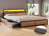 Artiss Metal Bed Frame Queen Size with 2-Tier Storage Headboard Metal Platform with 4 Storage MBED-C-SKY-Q-BK-ABC