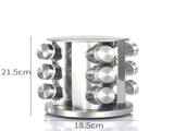 Modern stainless steel round rotating spice rack with 12 empty glass jars V888-ELOSUNG26113