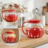 Microwave Glass Popcorn Bowl, High Borosilicate Heat Resistant, Multi-Functional Measuring Lid, V1232-BMHW-001