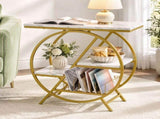 Artiss Side Table Marble Finish Coffee Table Nightstand Storage Shelf White&Gold FUR-S-COF16-CD-GDWH