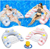 Daisy Inflatable Pool Floats 2-Pack Adults U-Shaped Lounge Chairs with Cup Holders, Portable V1107-DAISY INFLATABLE POOL FLOATS