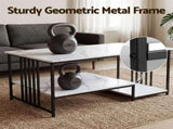 Artiss Coffee Table 100cm Faux Marble Finish Center Table 2-Tier Storage White&Black FUR-T-COF-02-WHGD