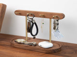 Modern Walnut Wood Key Holder with Brass Hooks Desktop Organizer for Keys, Jewelry, Watches, and V1107-CS-HTMBJZWJ