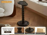 Solid Rubberwood Gourd Shape Side Table with Raised Edge, Compact Round Top for Sofa, Bedside, Small V1341-ZY-GOURDAA3-BLACK