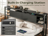 Artiss Bed Headboard Queen Storage Bedhead Charging Station Black BED-HEAD-SOR-Q-BK