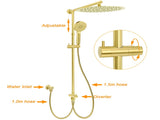 WELS Brushed Gold 2in1 Large Round Shower 12" Rain Head 3 Mode Handheld Sliding Rail Mixer Set V1233-SC842GHR002M4CGKSR112GKRD201G
