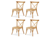 Artiss 4x Dining Chairs Rattan Wooden Kitchen Accent Chair Cafe Lounge Rubber Wood DINC-G-RA-NTX4
