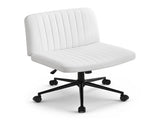 Artiss Criss Cross Chair with Wheels Wide Cross Legged Office Desk Vanity Chair PU Leather, Armless OCHAIR-L-2016-WH