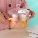 Pink Glass Saucepan with Handle, 6*4 inch Glass Pots for Cooking on Stove, Heart-shaped Lid V1369-AZ3-W-16945