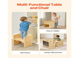 Montessori Weaning Table and Chair Set, 3 In 1 Wooden Toddler Table and Chairs with Chalkboard, V952-ETDNZY1708118E4HMV0