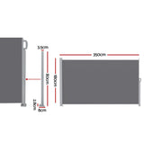 Instahut 1.8X3.5M Side Awning Retractable Privacy Screen Outdoor Sun Shade Grey AWN-B-SIDE-FC-18X35-GR