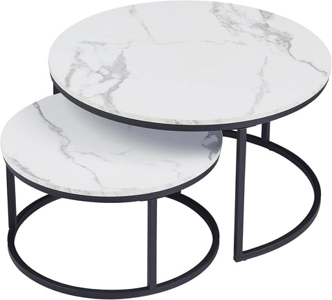 Nesting Coffee Table Faux Marble Small Round Coffee Tables - White V957-SDLISN2188S-2