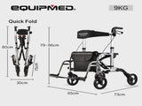 EQUIPMED 2-in-1 Folding Rollator Wheelchair Adjustable Mobility Walker w/ Park Brakes & Bag, Silver V219-EQHCRL22A