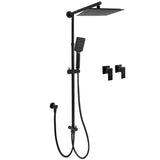 WELS Matt Black 2in1 Square 10" Rain Shower Head 3 Mode Handheld Adjustable Rail Twin Taps Set V1233-HS002M4CBSC842BSS1001BCPF0272BK