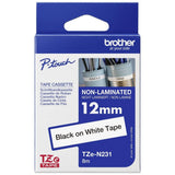 Brother Genuine TZe-231 Laminated Tape, Black on White, 12mm x 8m V1202-V1-BROTZ-231