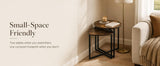 Nesting Side Tables Set of 2, Round End Tables with Rustic Brown Wood Look Top and Black Metal V1338-WAK0060