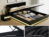 Artiss RGB LED Double Bed Frame with Beside Table Set 16 Colour Mood Lighting BFRAME-BS-LUMI04-D-BK