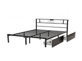Artiss Double Bed Frame with Charging Station & Storage Drawers Metal MBED-D-MAX-D-BK-AB