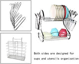 2 Tier Dish Rack with Drain Board for Kitchen Counter and Plated Chrome Dish Dryer Silver 42 25,5 V178-12689