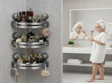 3 Pack Corner Shower Shelf, No Drilling Triangular Bathroom Organizer with Hooks for Shampoo and V1237-ZY-917-038