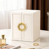 White 1 Large Faux Leather Jewelry Storage Box with 5 Drawers and Gold Handles - An elegant V1106-FPGSSSNH001