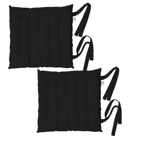 Rans Set of 2 Alfresco Cotton Chair Pads 40x40 cm - Plain Black V442-RAN-CUSHION-CHAIRPADPLAIN-BLACK-SQ