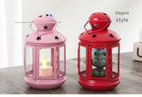 3-piece White and Pink and Red European Style Star Cutout Metal Candle Lantern - Handcrafted Iron & V888-ELOSUNG50729