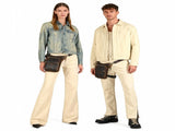 Leather Fanny Pack Top Grain Cowhide Travel Fanny Pack Adjustable Belt Fanny - Gray - Size M V1347-127-53785-GRY-M