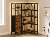 Levede Corner Bookshelf with 4 Fabric Drawers & LED Light 5 Tier Bedroom Rustic CH1183-AU