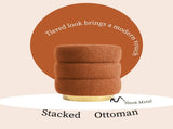2X Round Stacked Ottoman Stool Teddy Fleece Fabric Foot Rest 38cm ORANGE V274-FT-STP067-OG2