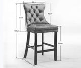 2X Velvet Bar Stools with Studs Trim Wooden Legs Tufted Dining Chairs Kitchen V226-SW1802GY