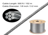 1/8 Stainless Steel Cable Railing 500ft, Wire Rope 316 Marine Grade, Braided Aircraft Cable 7x7 V952-316GSS7X700000001V0
